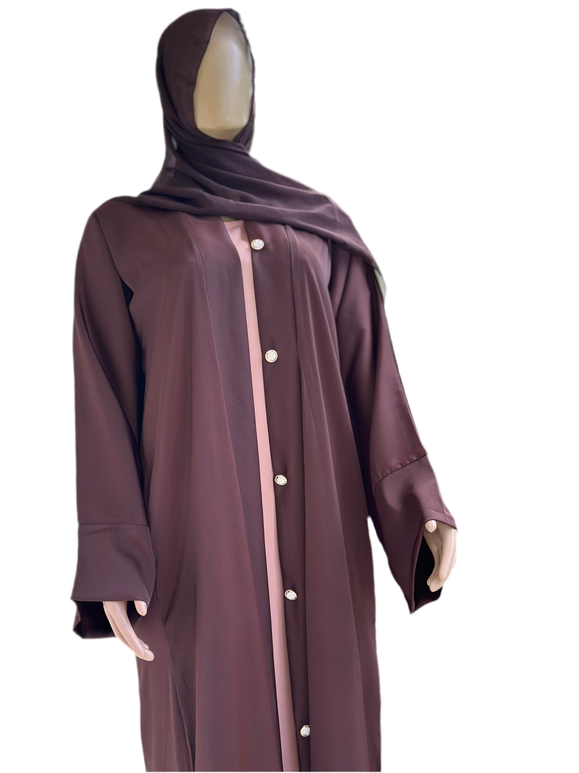 Cocoa Glow Two-Tone Abaya Set