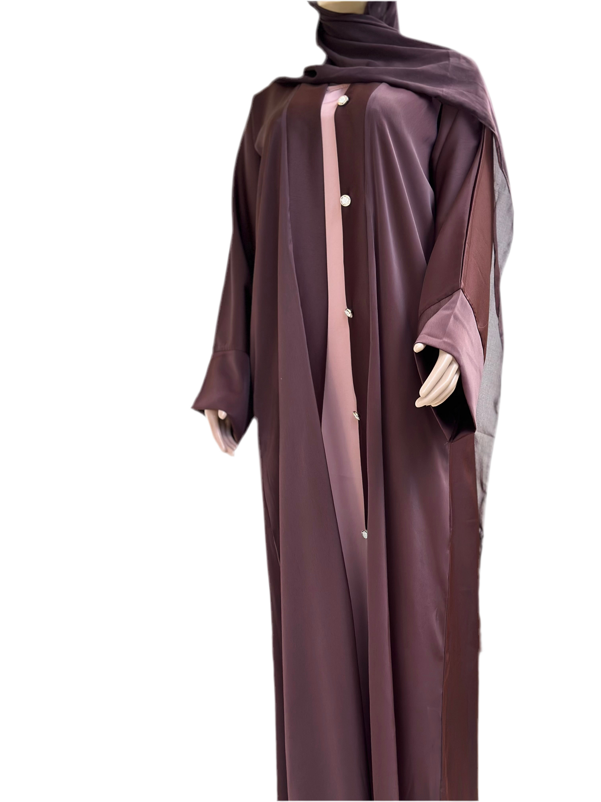 Cocoa Glow Two-Tone Abaya Set