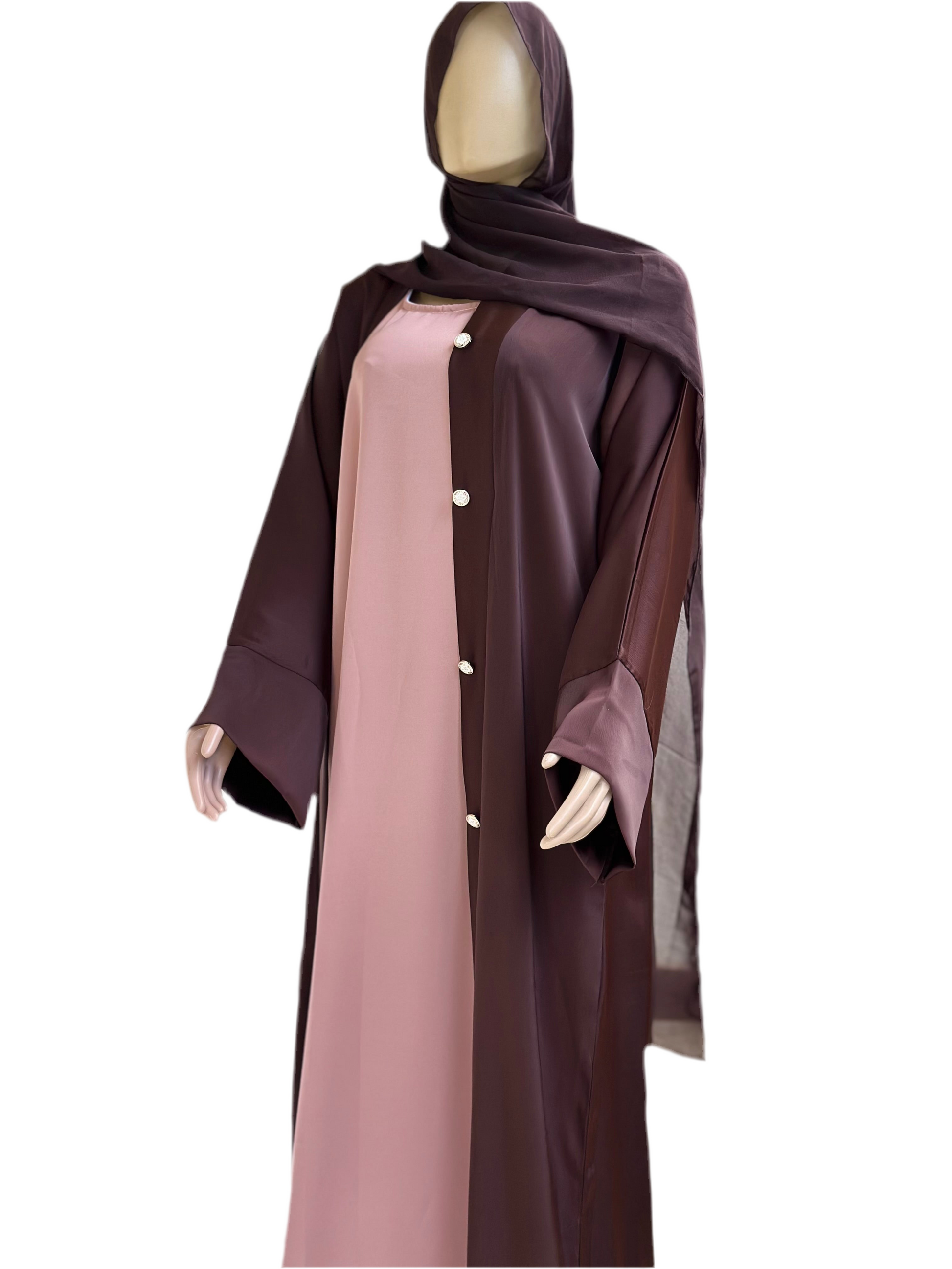 Cocoa Glow Two-Tone Abaya Set