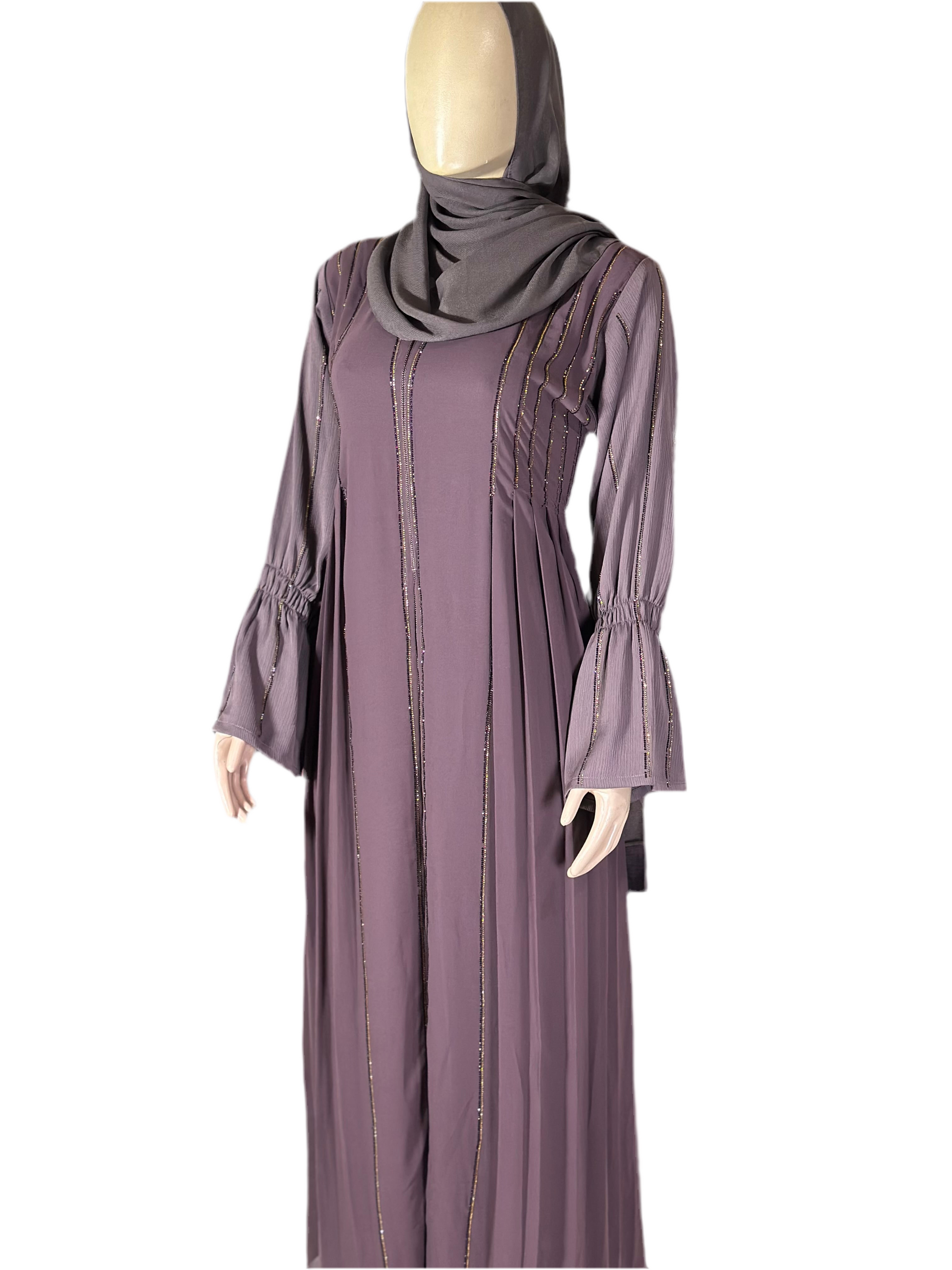 Mauve Pleated Elegance Abaya