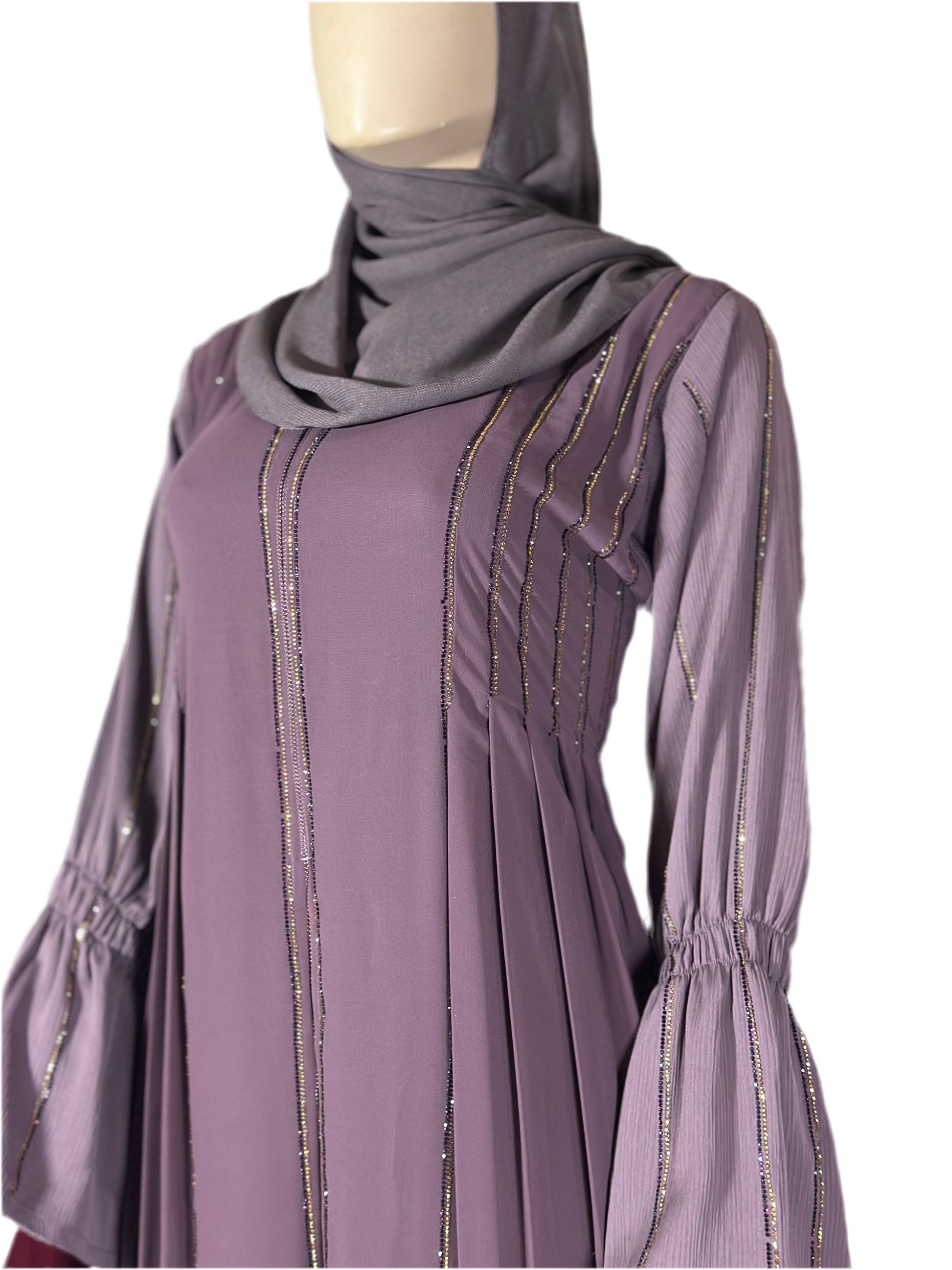 Mauve Pleated Elegance Abaya