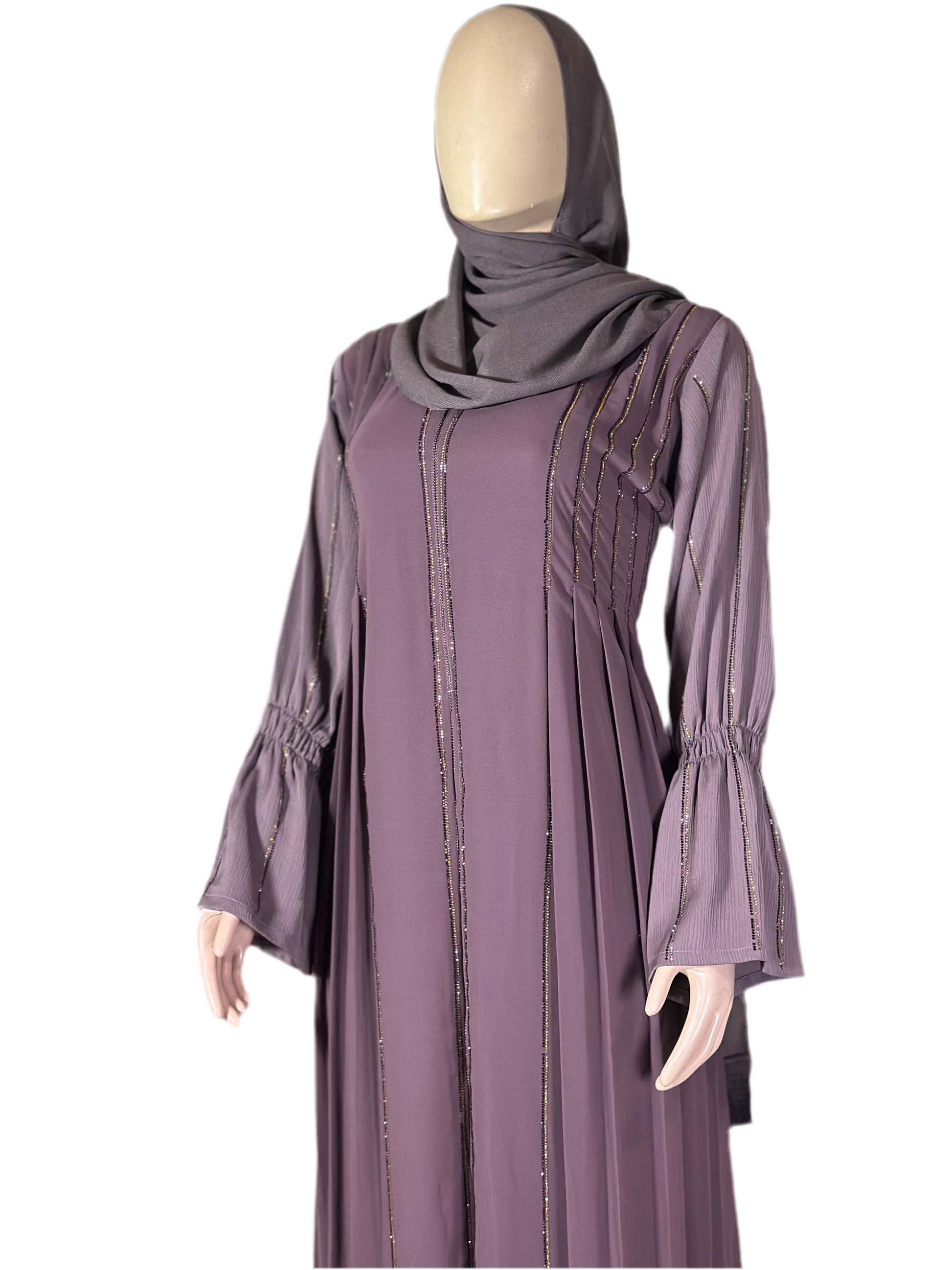 Mauve Pleated Elegance Abaya